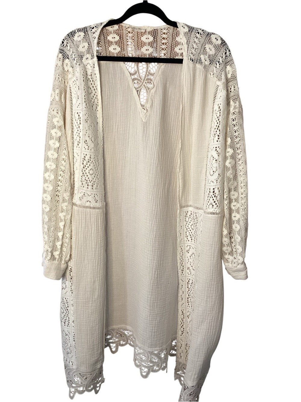 Miss Me Cream Crochet-Detail Kimono, western, boho, festival